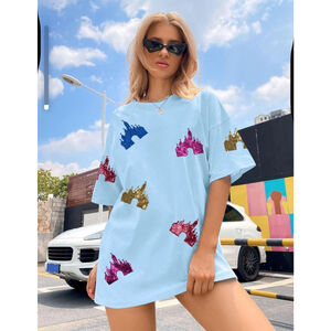 Blue Oversized Tee with Sequin Disney Cinderella’s Castles